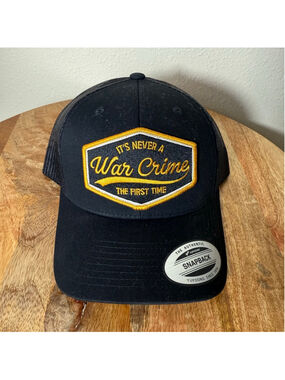 Men's Yupoong Black & Yellow "It's Never a War Crime" Snapback Hat One Size